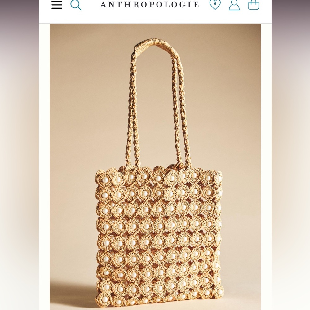 Anthropologie Pearl Raffia Tote NWT